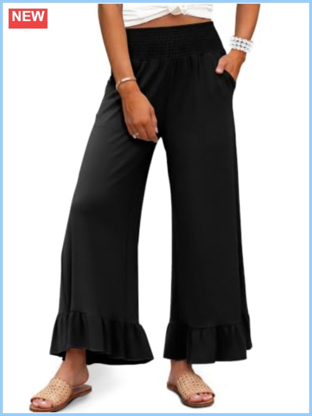 High Waisted Wide Leg Palazzo Pants with Pockets Ruffle Hem